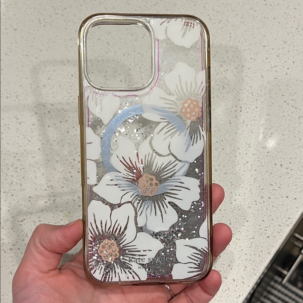 iPhone 16 Pro Max Kate Spade Floral glitter Clear Phone Case